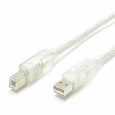 This clear 10ft USB AB cable offers one USB A Male connector and one USB B Male connector and is fully rated to USB 2.0 specifications.